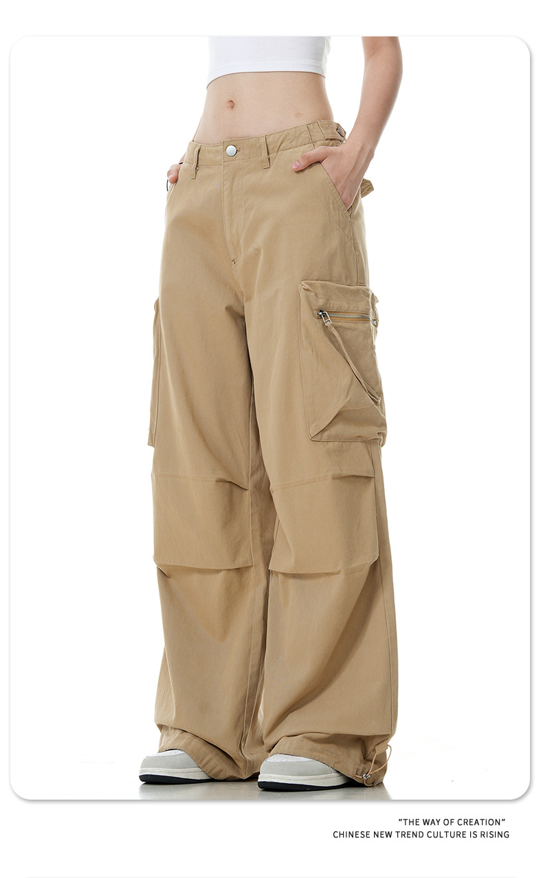 Vintage Multi-Pocket Slim Straight Loose Wide-Leg Casual Paratrooper Trousers