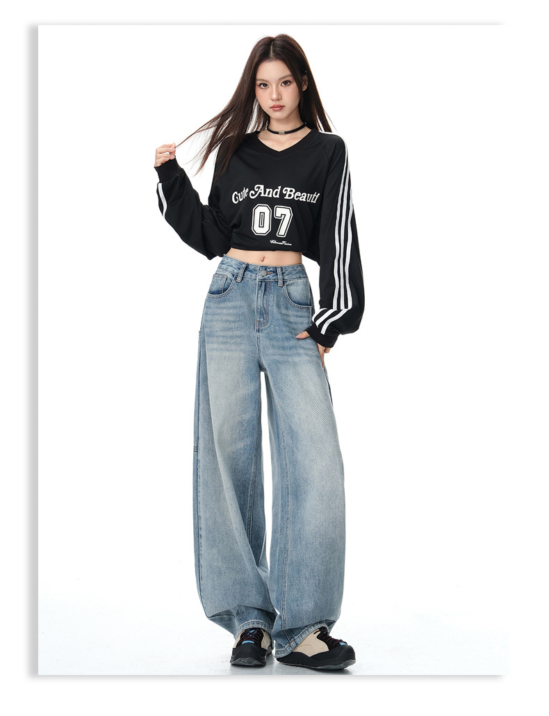 Women's Wide Leg Jeans Design Loose Fit Straight Leg Floor-Length Pants