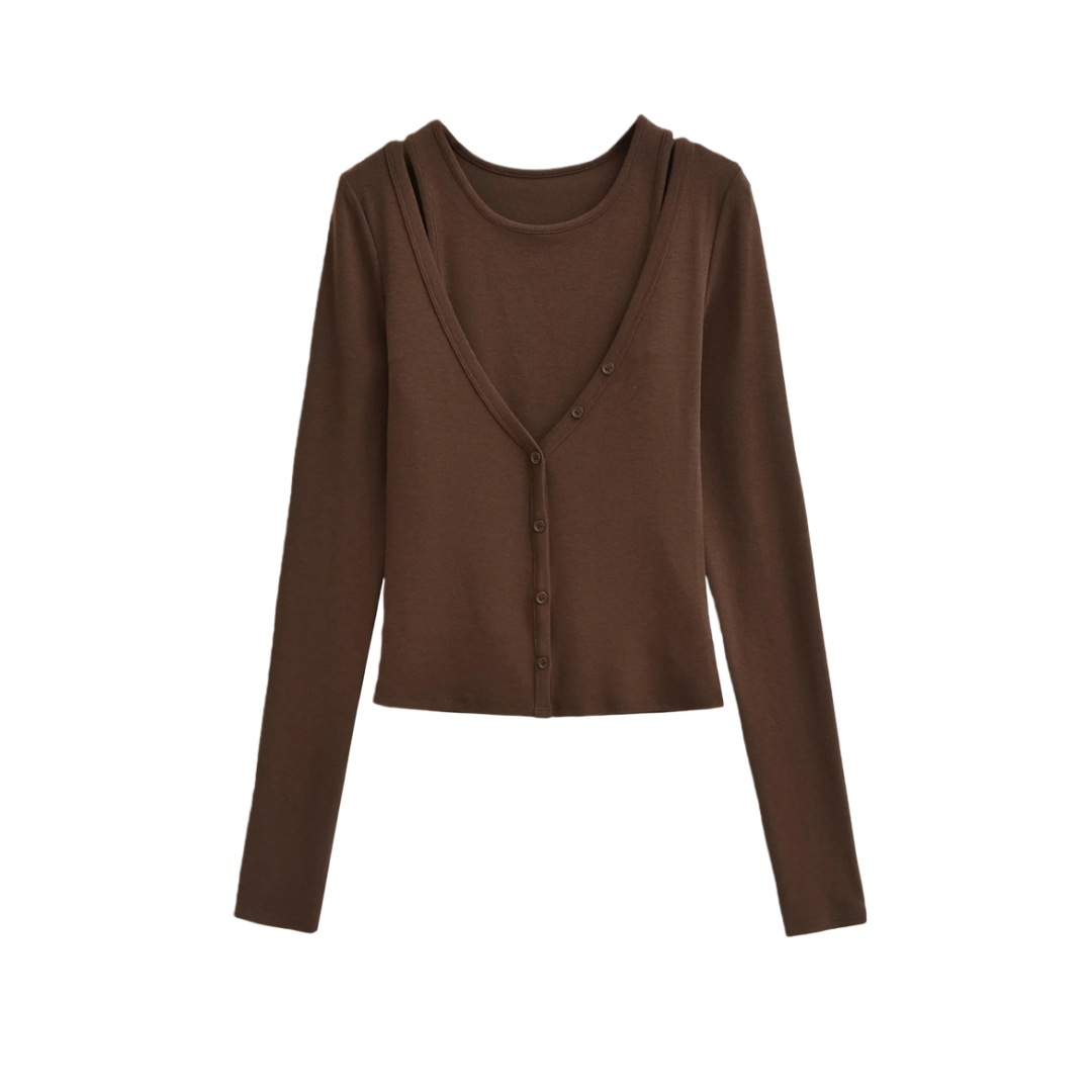 Vintage Cocoa Camisole and Cropped Cardigan Ensemble