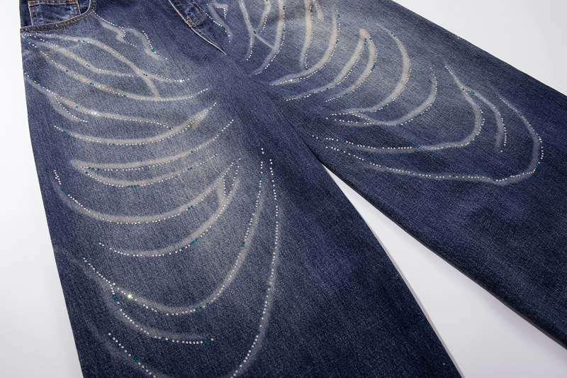 Style Butterfly Cat Whisker Laser-Printed Denim Pants with Unique Design, Wide Leg, Loose Fit, Straight Cut, Oversized Jeans