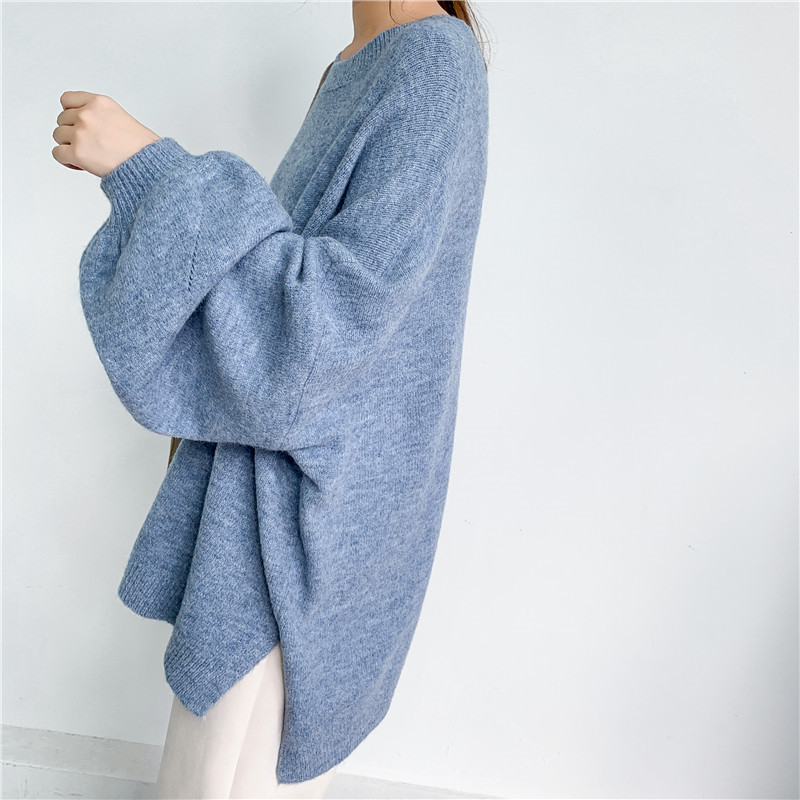 Navy Oversized Crew Collar Balloon Cuff Knit Jumper