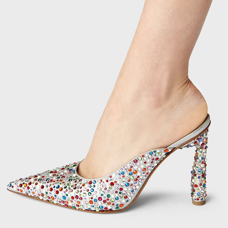 Colorful diamond women's sandals, pointed irregular slim heels, women's shoes