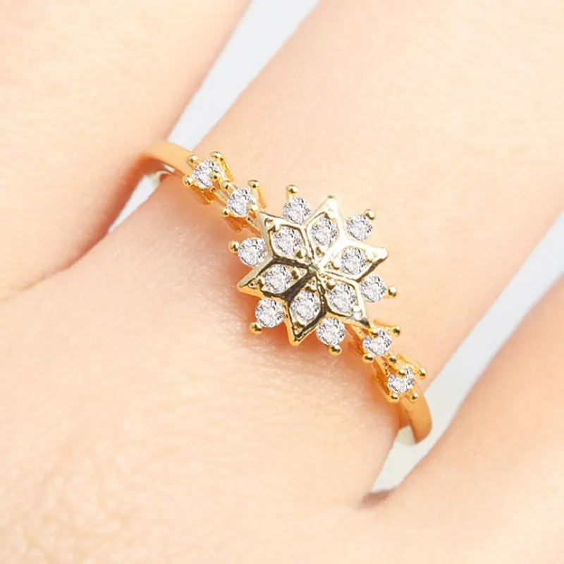 925 Sterling Silver Snowflake Ring 14k Gold Plating Simple Gold Silver color Women Engagement Wedding Ring Gift