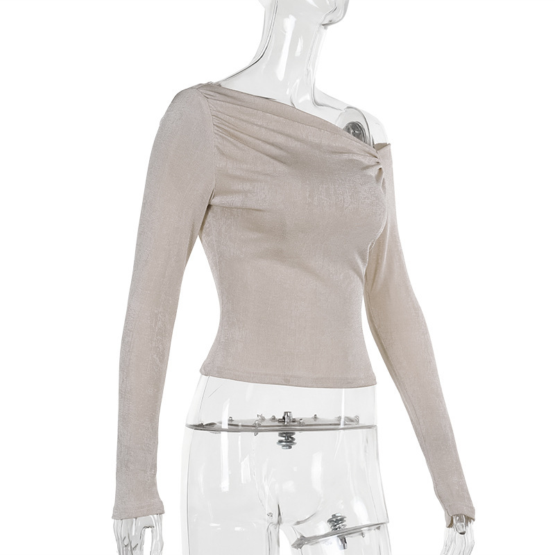 Ladies Slim Fit Solid Asymmetric Full-Length Sleeve Top