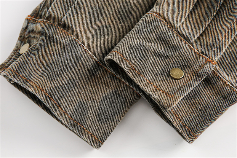Loose heavy industry vintage leopard print long sleeved denim shirt for men and women