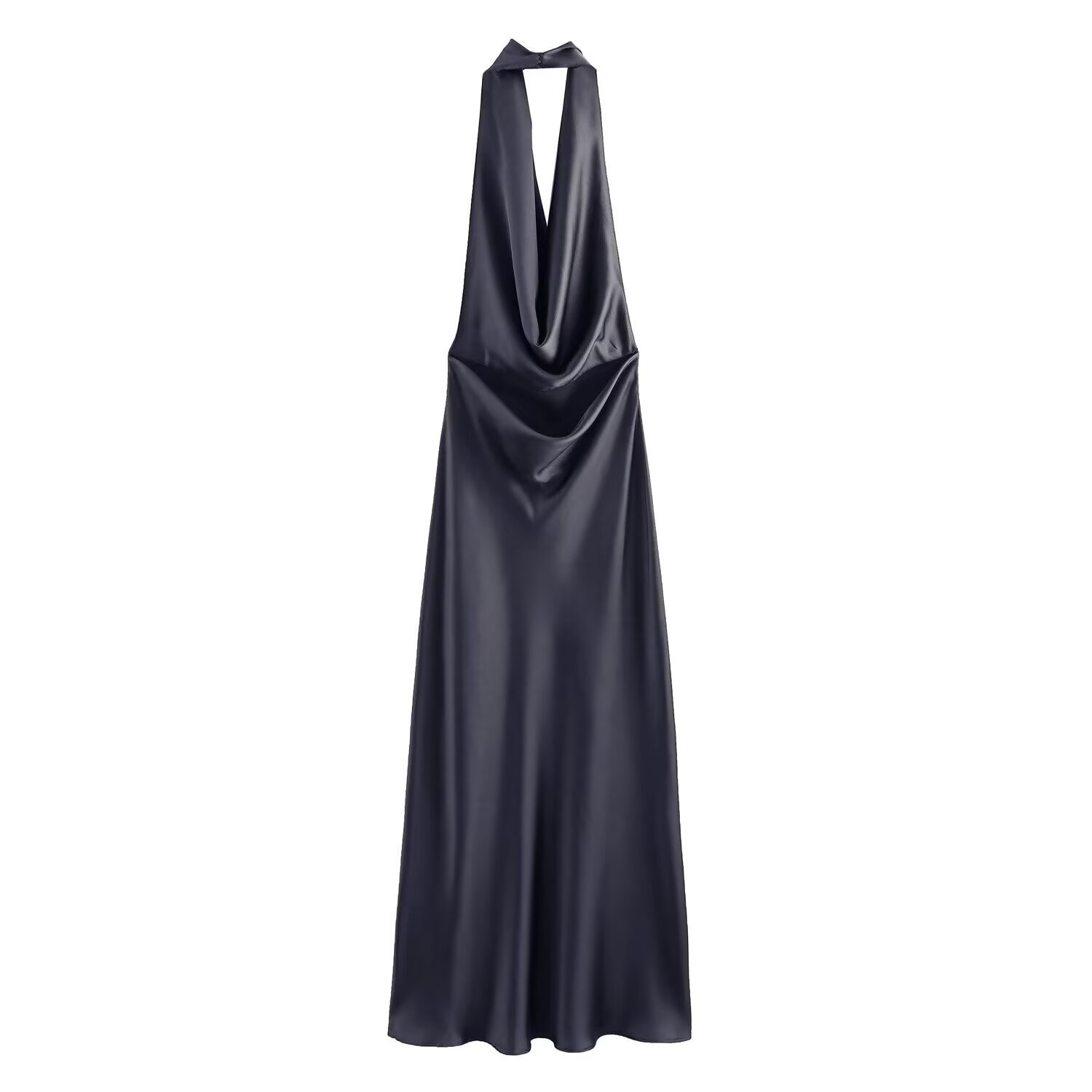 Women's Clothing Backless Satin Feel Midi Dress