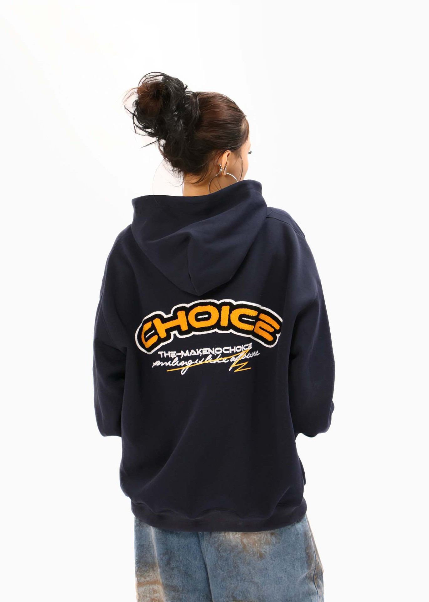 Text Embroidered Long Sleeve Oversized Cotton Hoody