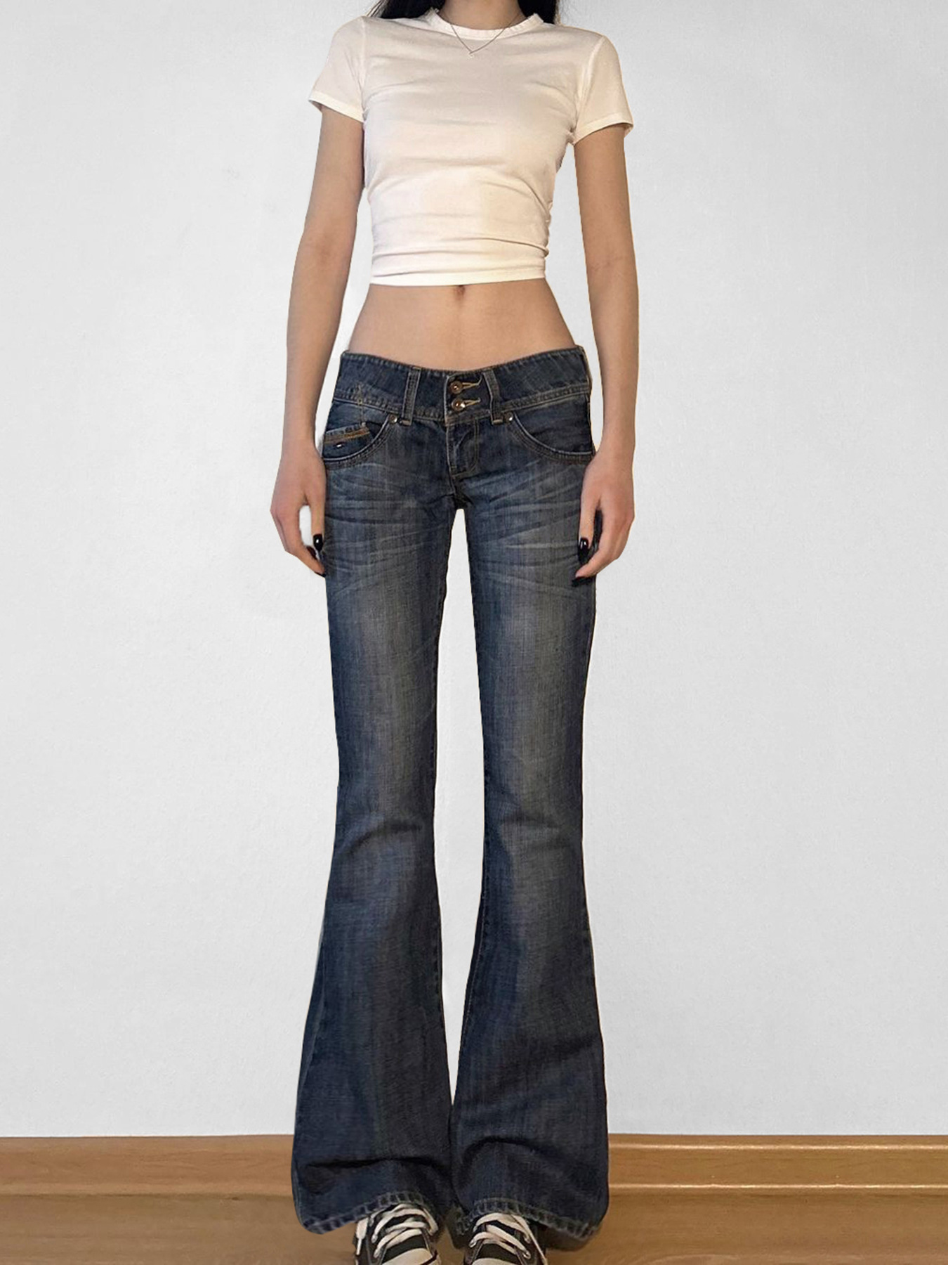 Workwear Hipster Bell-Bottom Washed Jeans