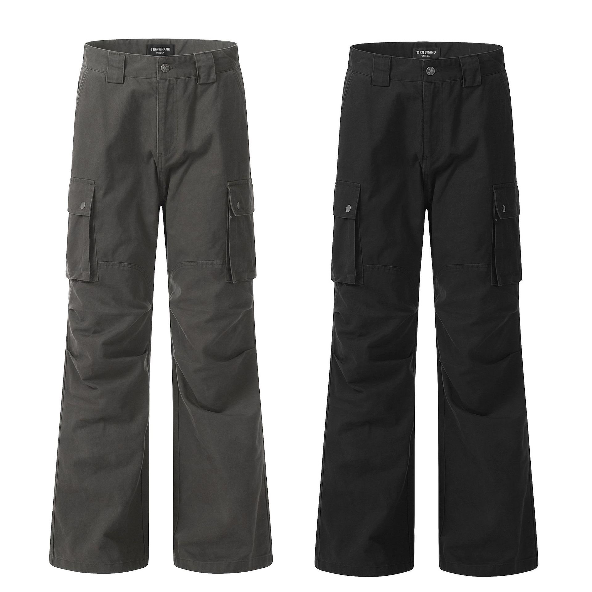 Multi-Pocket Flared Work Pants for Men and Women