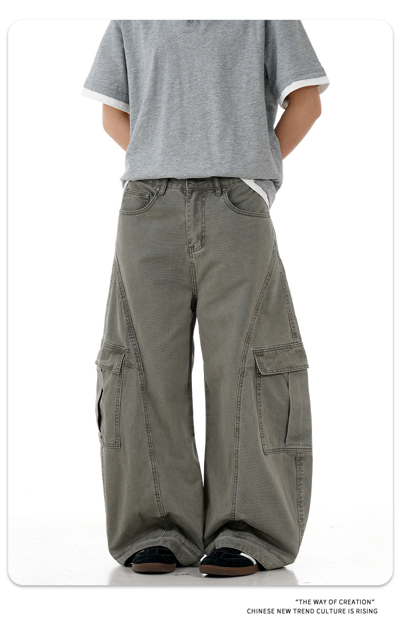 Work Pants with Multiple Pockets Slimming Casual Wide Leg Long Trousers for Men and Women