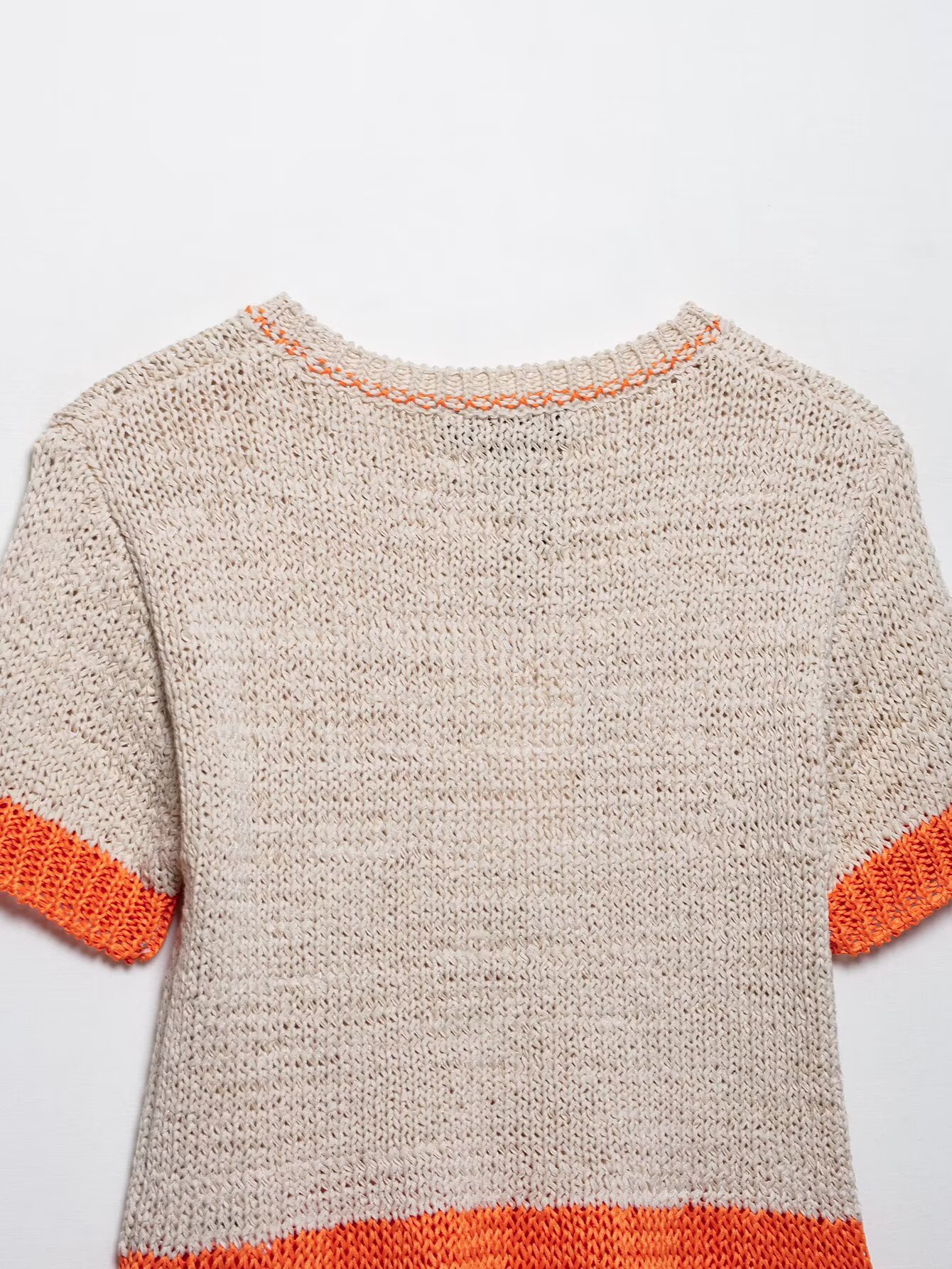 Fitted Three-Quarter Sleeve Polyester Accent Trim Sweater