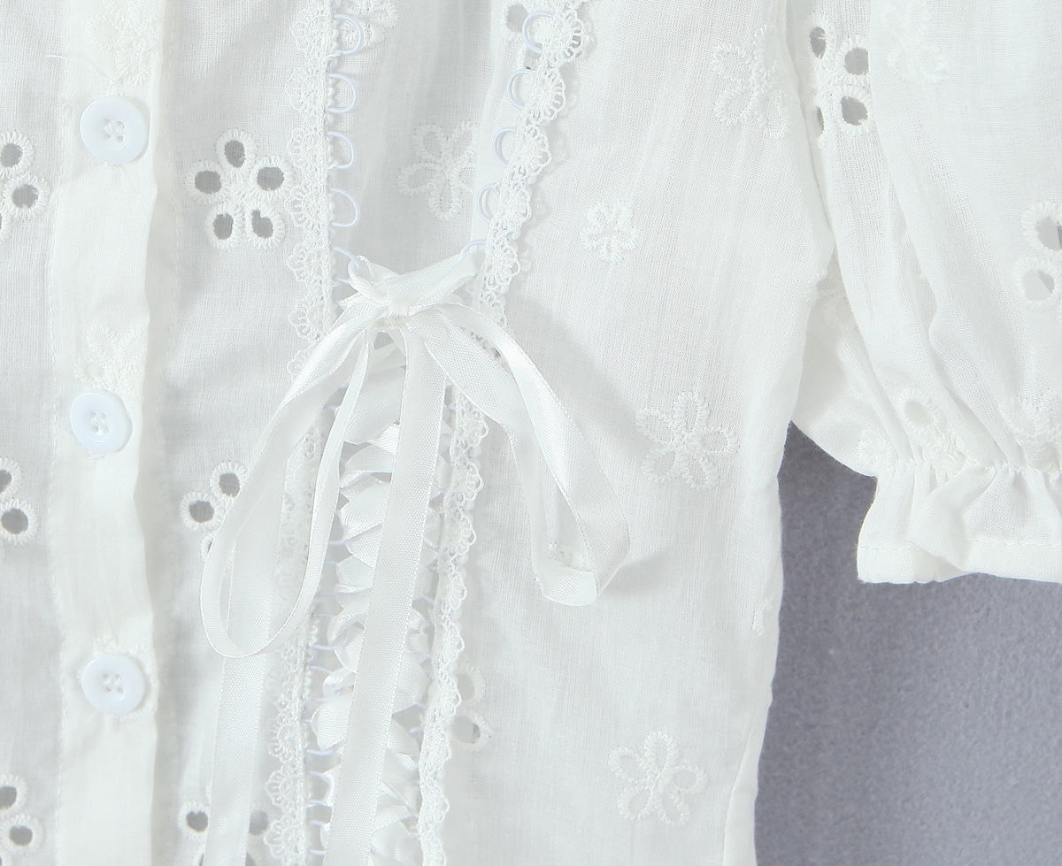 Ruffle Peter Pan Cutout Puff Top