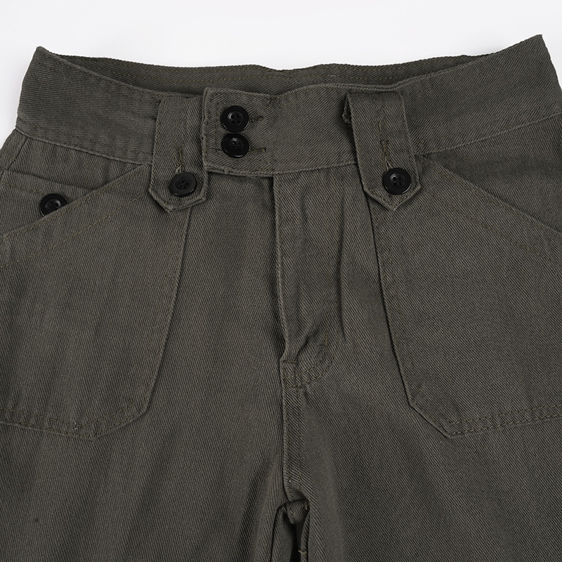 Low waisted workwear women's double row buckle multi pocket splicing straight leg wide leg jeans