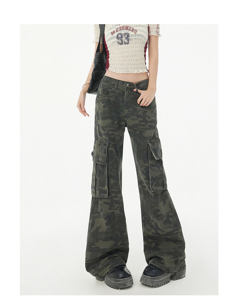 Women's Camouflage Flared Jeans Loose Hip Hop Trumpet Work Pants