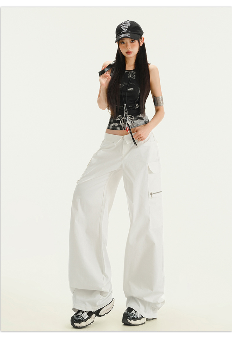 Women's White Work Pants Jazz Dance Sports Casual Trousers