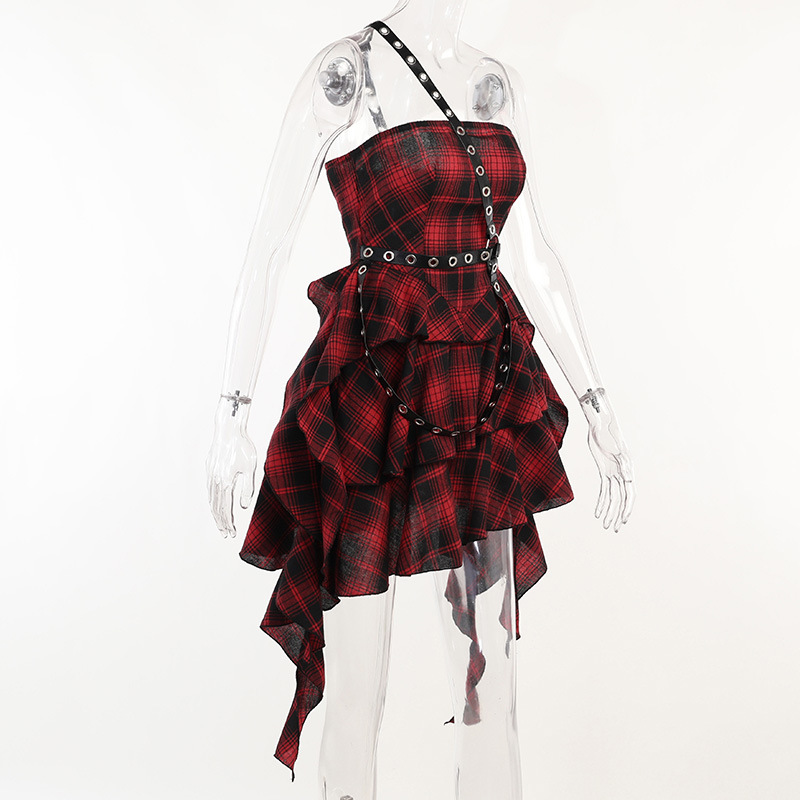 Urban Asymmetric Checkered Tube Dress