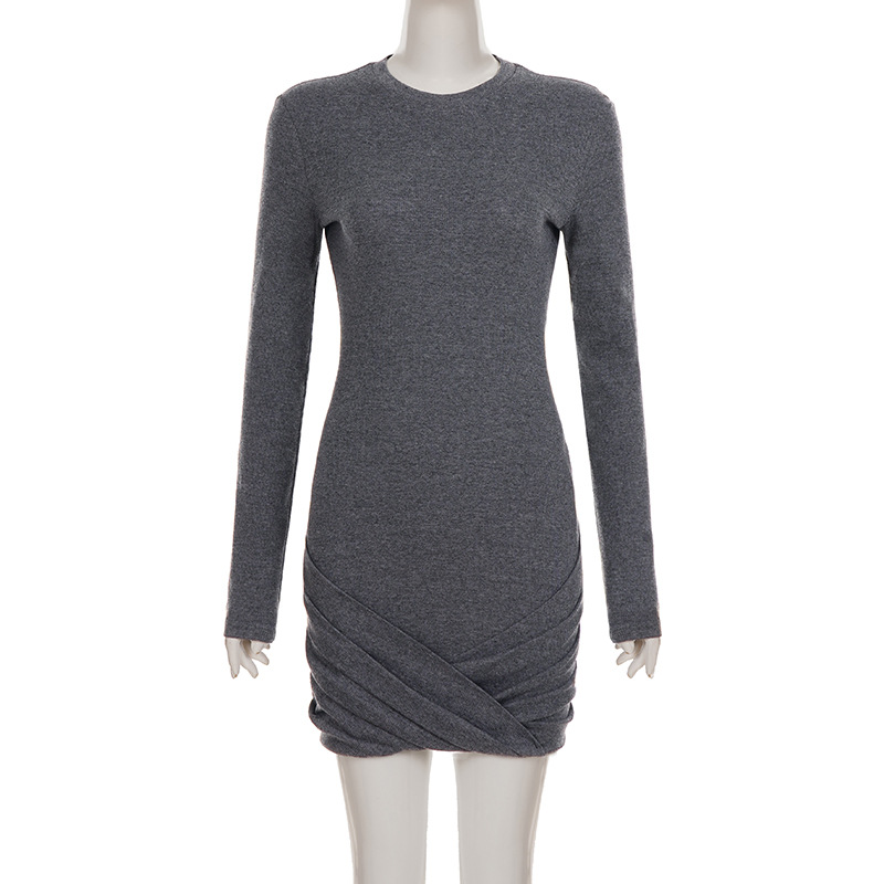 High-Waisted Wrist-length Snug Tiered Plain Jersey Scoop Dress