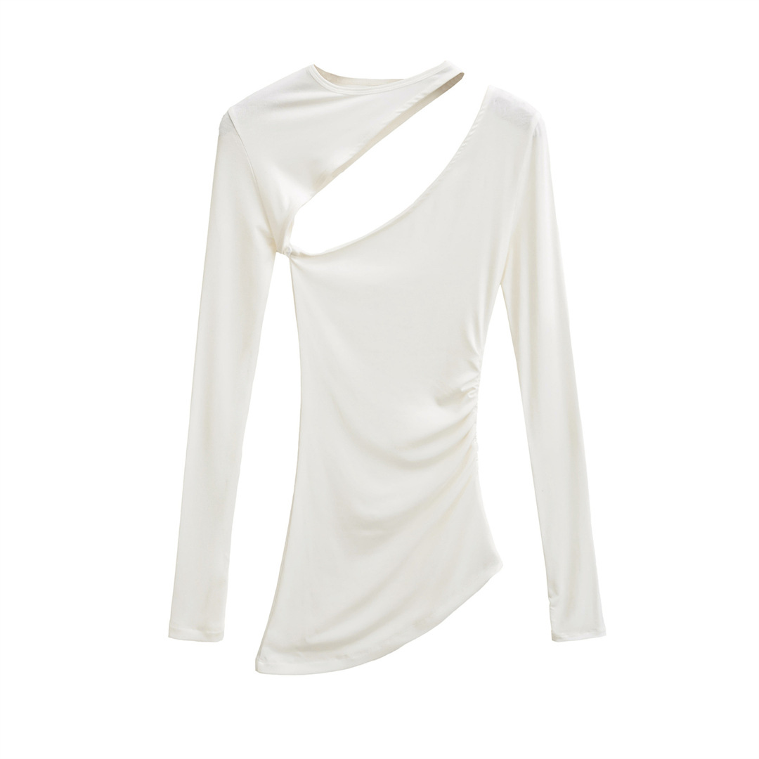 Irregular Collar Slim Removable Strap Full Arm Top