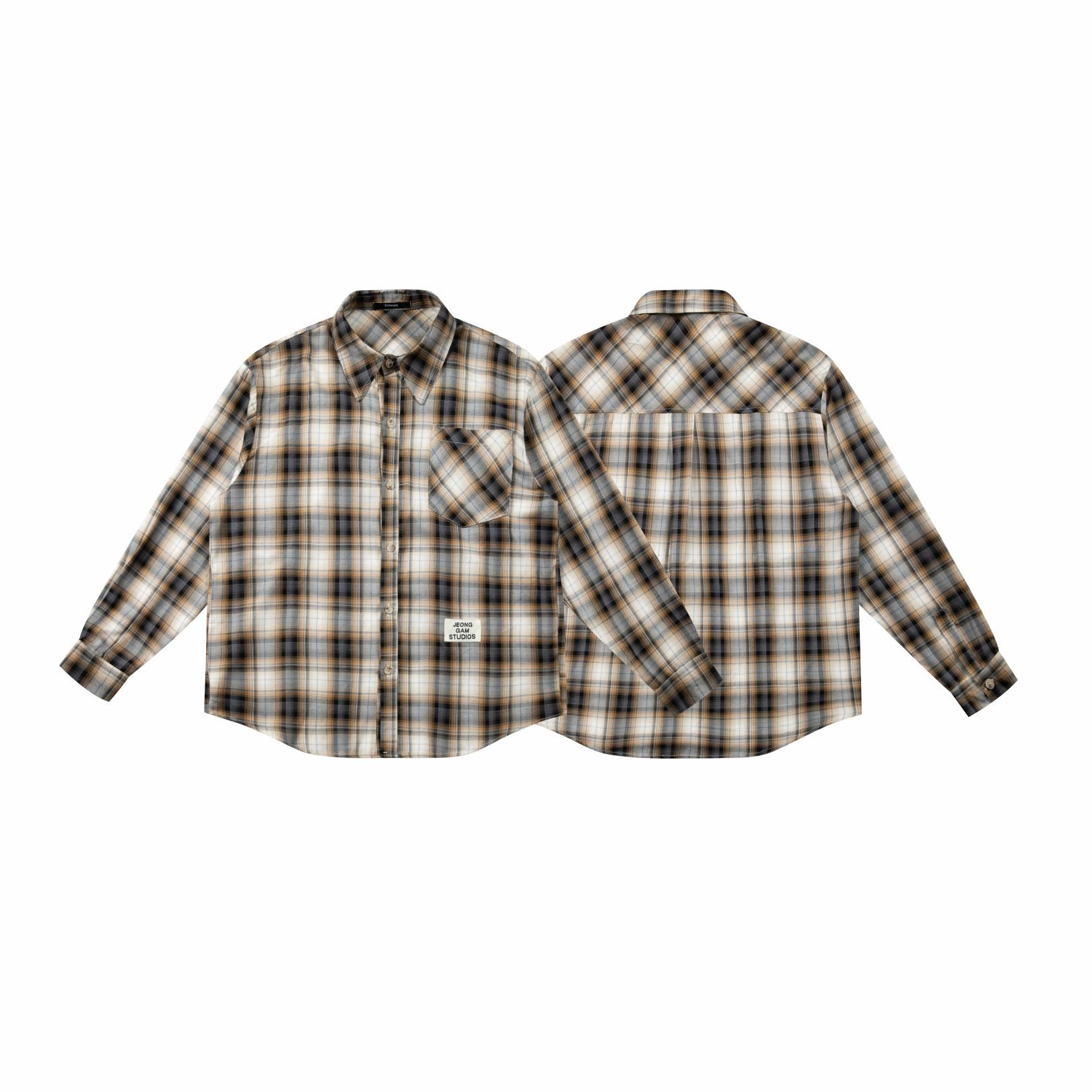 Relaxed Paneled Tartan Cargo Emblem Shirt