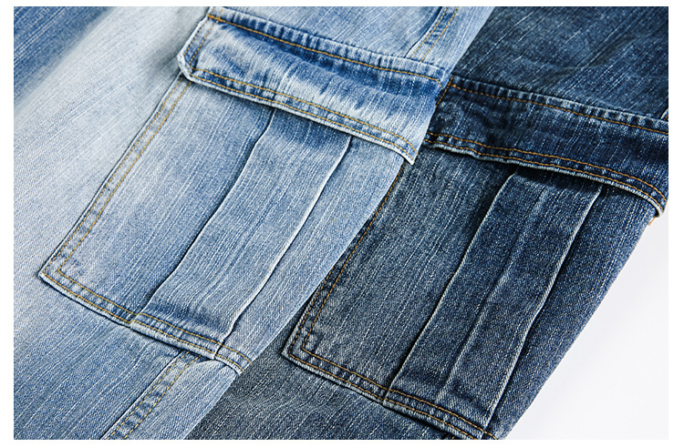 Multi-Pocket Loose Straight Leg Wide Leg Washed Cargo Denim Pants