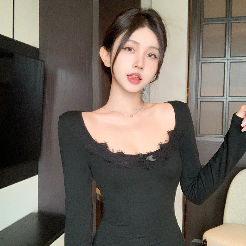 U-Neck Long Sleeve Polyester Bodycon Dress