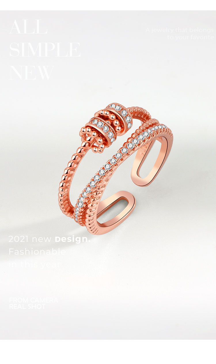 New Zircon Transfer Open Ring Women's Multilayer Cross Ring Rotating Ring ins Style