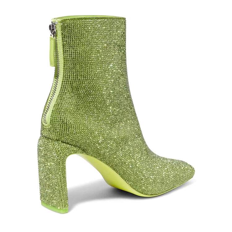 processing time:15-20 days after placing orders--European and American Designer Brand Full Diamond High Heel Zippered Short Boots for Women's Fashion Runway Shoess