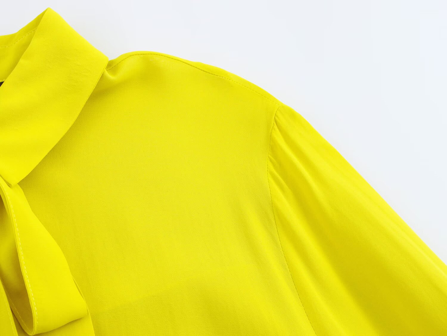European Long Sleeve Drop Shoulder Ribbon Knot Blouse
