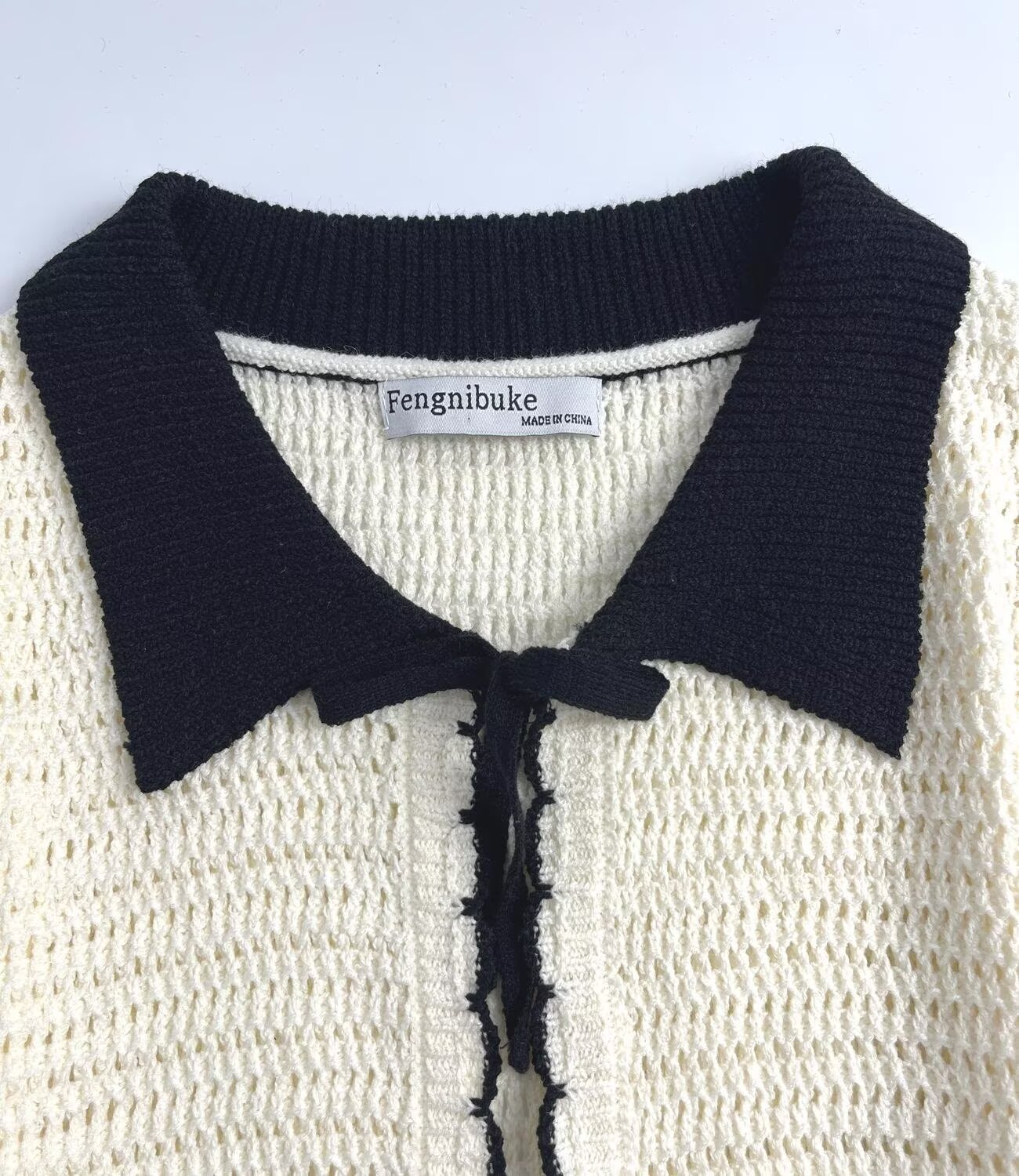 Solid Three-Quarter Length Ribbon Neckband Slim Fit Sweater