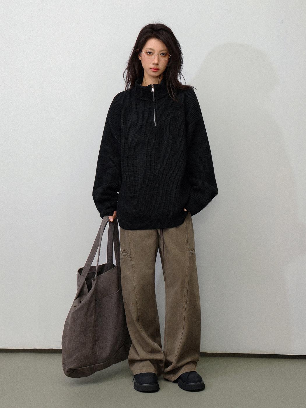 Classic Long Sleeve Mock Turtleneck Zip Sweater
