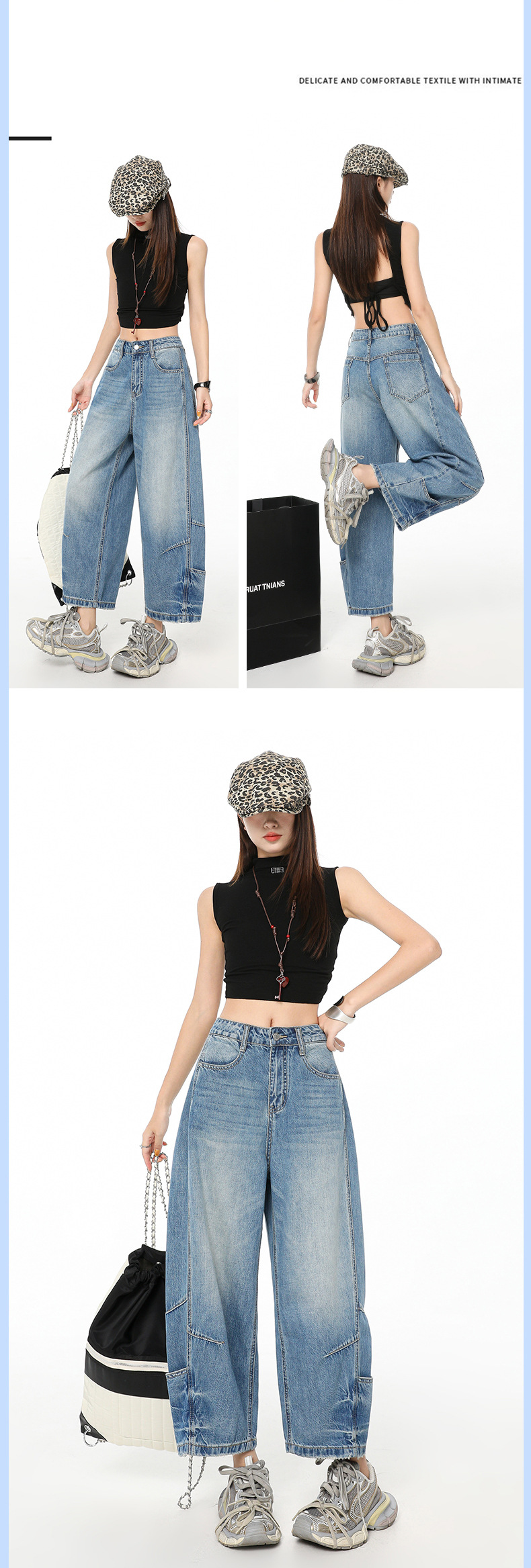 Ankle-Length Tencel Flared Denim Pants for Women Thin High-Waist Loose Slim Harem Banana Trousers
