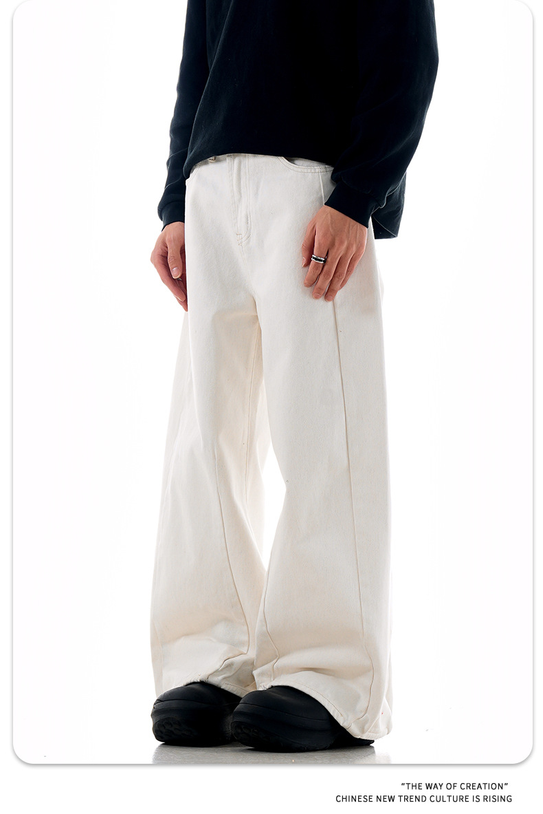 White Tapered Straight Leg Jeans for Men and Women