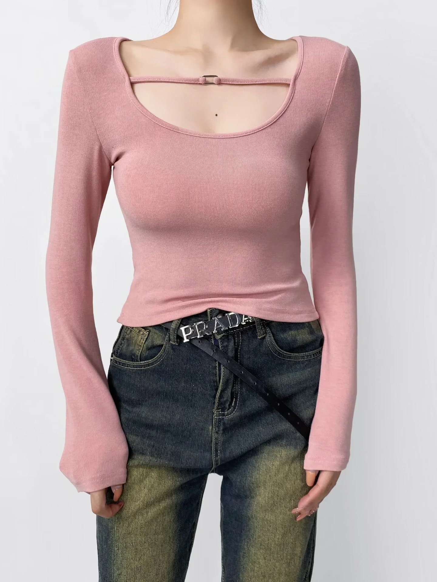 Wide Scoop Long Sleeve Cotton Top