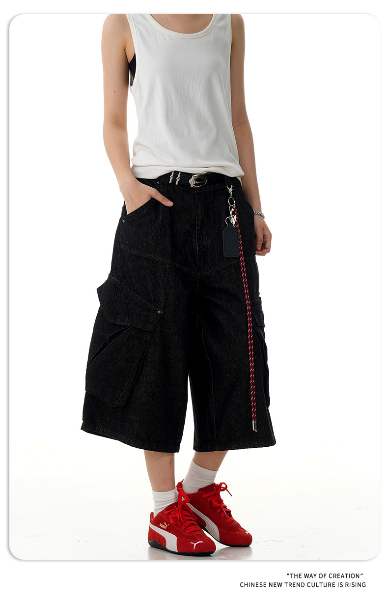 Denim Pants for Men and Women Straight Fit Casual with Multiple Pockets Loose Fit