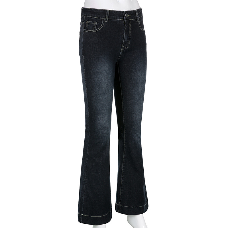 Retro blue low waisted straight leg casual pants