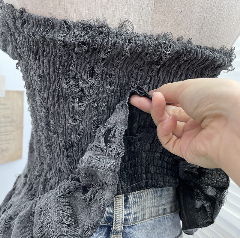 Ombre Asymmetrical Distressed Frilled Bandeau Vest