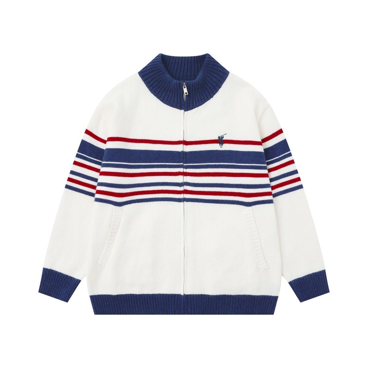 Contrast Stitch Banded Zipper Cardigan