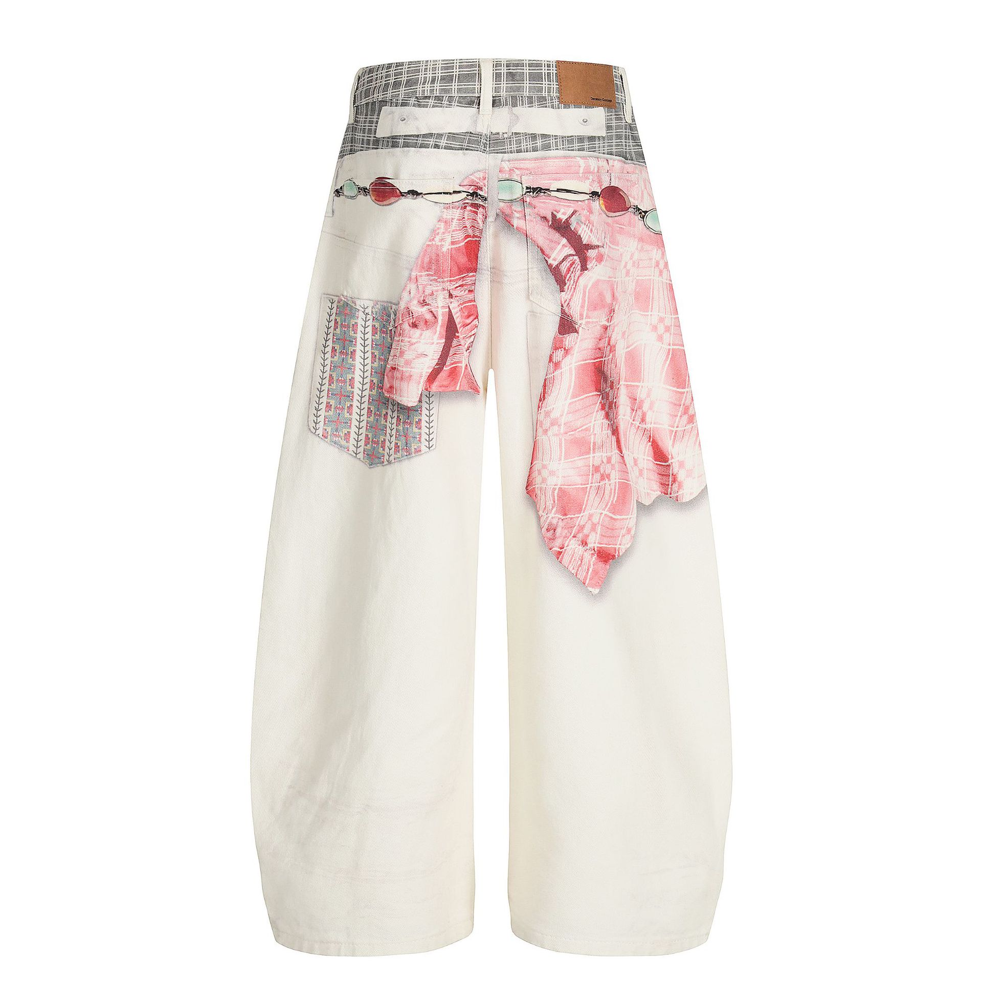 Street Retro High-End Scarf Print Design Unisex Loose Knife-Edge Jeans