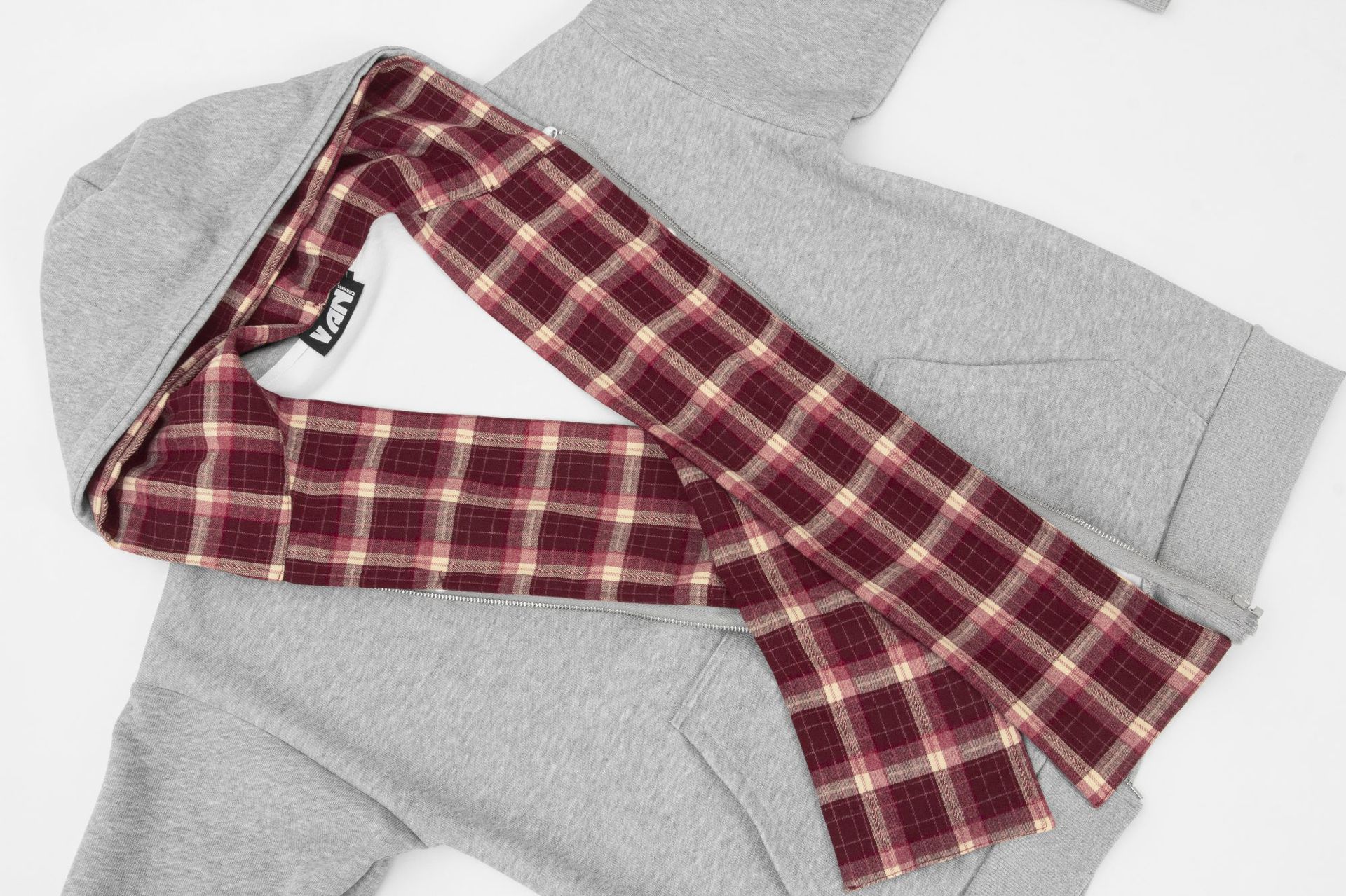 Oversized Checkered Cotton Zipper Hoodie