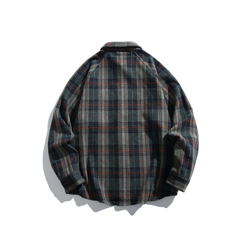 Oversized Contrast Plaid Zip Pouch Full-Sleeved Shirt