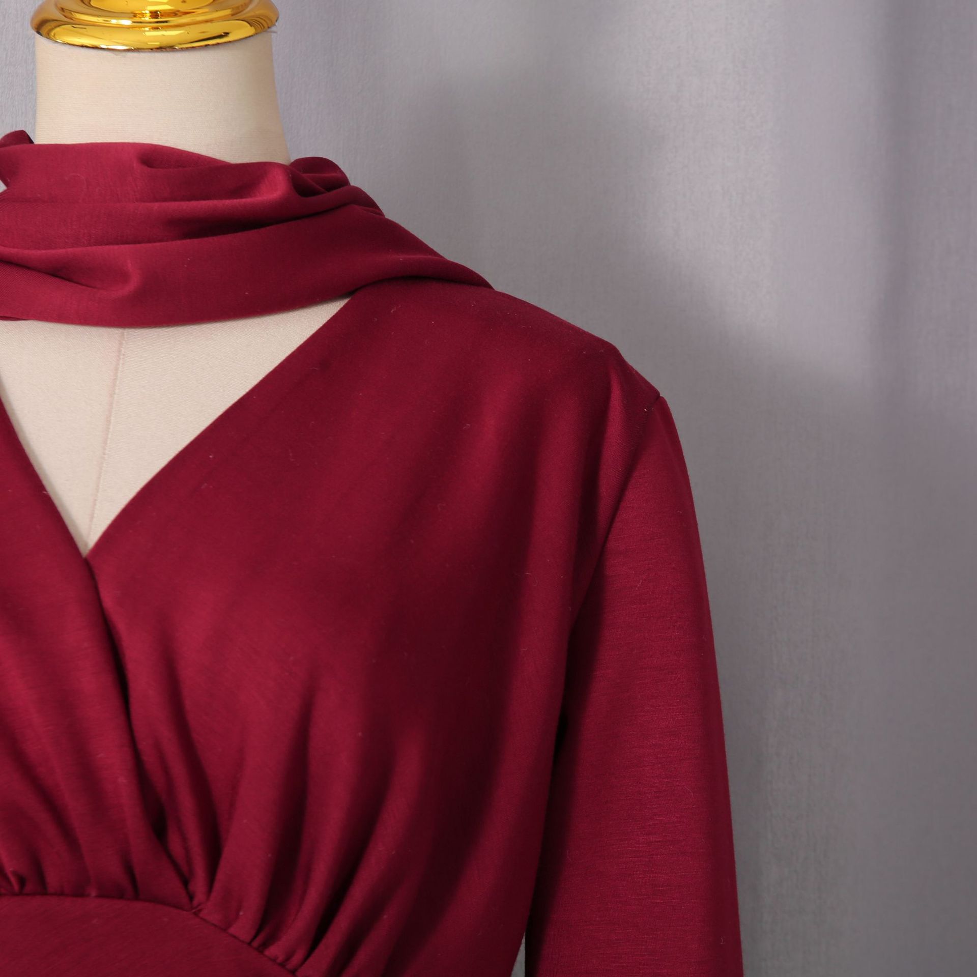 Tailored Polyester Maxi Dress with Ruched Bodice