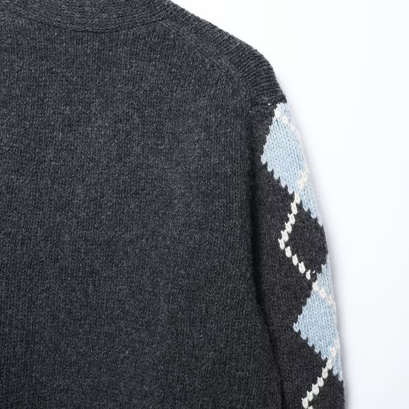 Streetwear Plunge Argyle Bomber