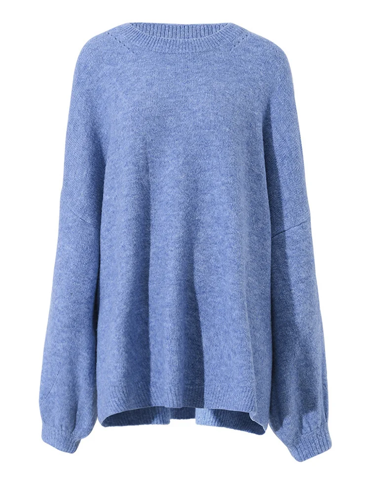 Navy Oversized Crew Collar Balloon Cuff Knit Jumper
