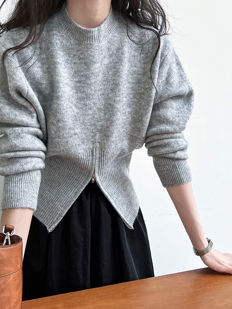 Korean Solid Long Sleeve Loose Crew Sweater