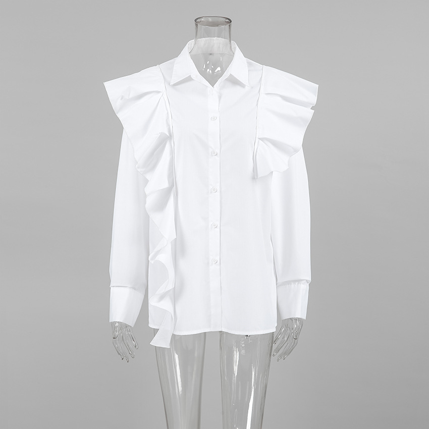 Office Cotton Polyester Lapel Relaxed Fit Top