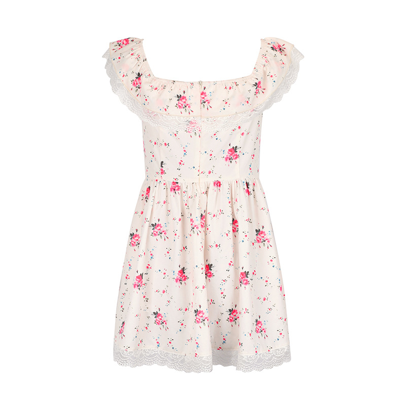 Asymmetrical Ribbon Flower Pattern Dress