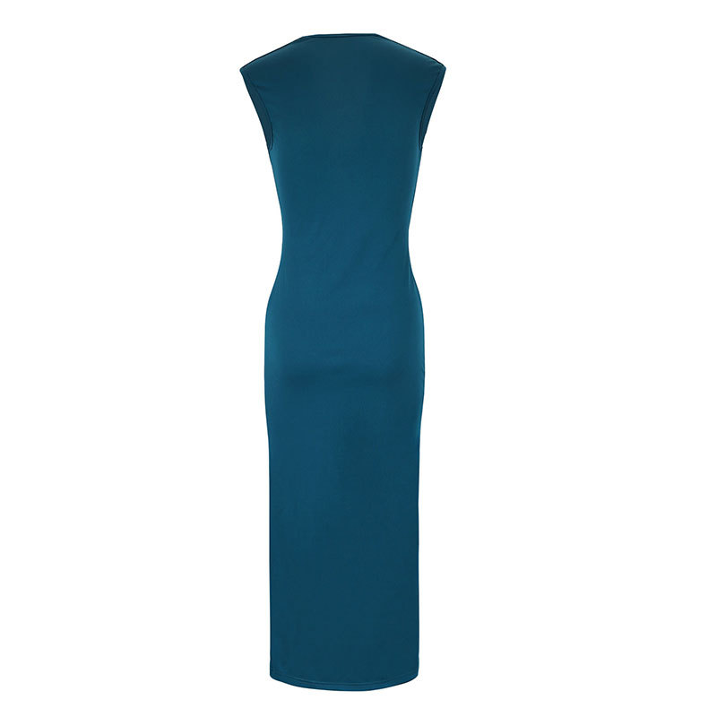 Sleeveless Plunge Belted Side Split Accordion Dress