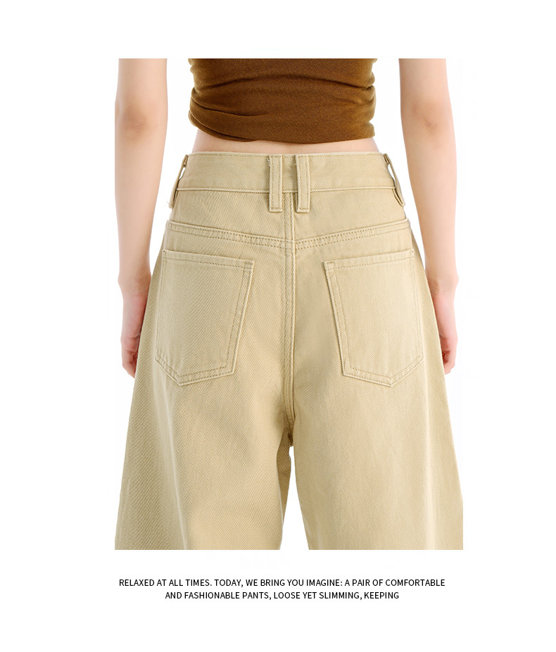 Vintage Washed Calf-Length Denim Pants for Women with Pleated Design, High-Waisted Straight-Leg Wide-Leg Trousers