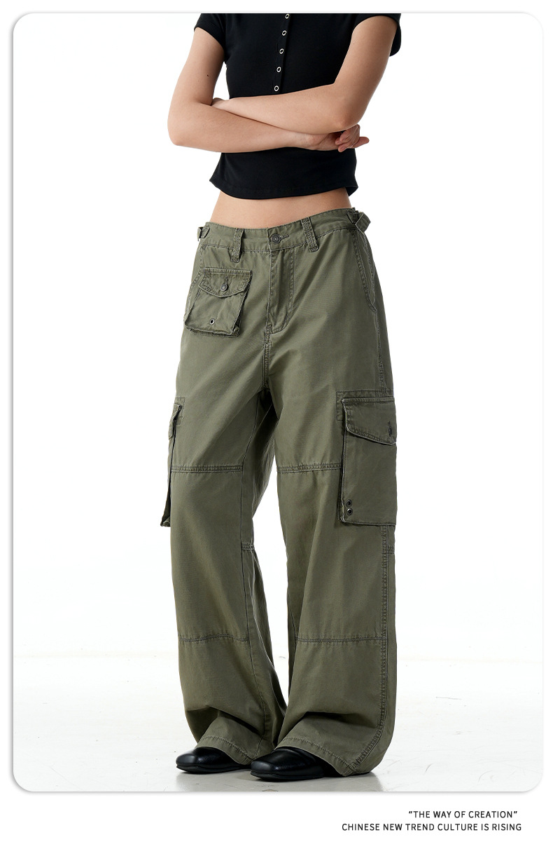 A-Line Straight Cargo Pants for Men and Women Pure Cotton Multi-Pocket Loose Fit Quality Slimming Casual Long Pants