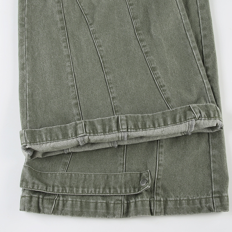 Washed curved knife women's autumn and winter loose fitting patchwork wide leg jeans